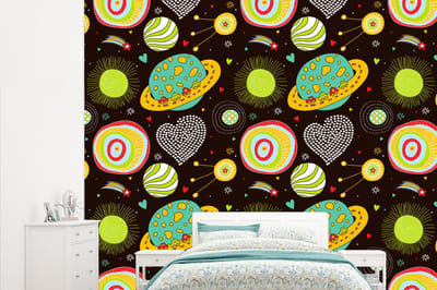 Behang - Fotobehang Patronen - Ruimte - Planeten - Jongens - Kinderen - Kids - Breedte 315 cm x hoogte 260 cm