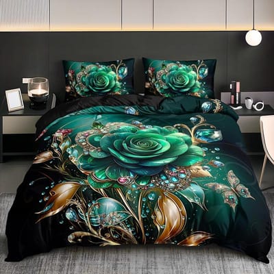 Edelsteen Bloemen Beddengoed Set Glanzende Dekbedovertrek Set Zacht Enkel Tweepersoons Dubbel Queen Size Bed Set Huisdecoraties Voor Slaapkamer EU Single(135*200cm)3pcs blue