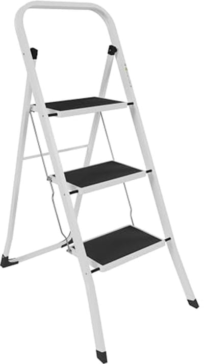 Vouwbare 3-treden Ladder | Stevige Staal | Antislip en Draagbaar | Ideaal voor Schoonmaak en Doe-Het-Zelf Klussen