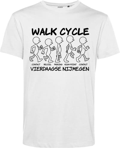 T-shirt Walk Cycle | Vierdaagse shirt | Wandelvierdaagse Nijmegen | Roze woensdag | Wit | maat XS