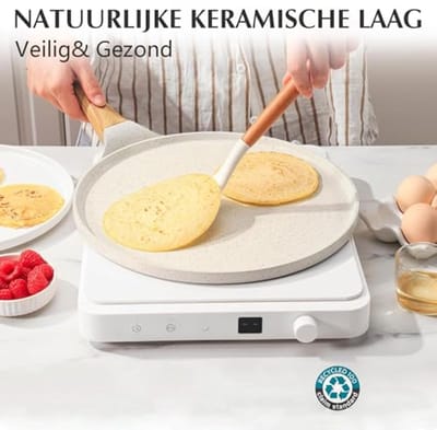 Witte Crêpepan Inductie 26 cm met Granieten Antiaanbaklaag en Bakelieten Handvat