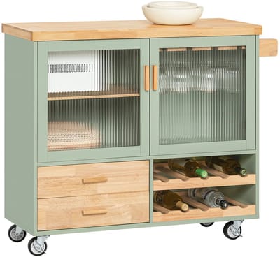 Keukeneiland - Verplaatsbaar - Keukenkast - Dressoir - Organizer - Kasten - Houten Werkblad - Groen