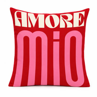 Kussenhoes 45x45 cm Amore Mio – Rode & Roze Sierkussen Hoes – Retro Design Kussensloop voor Bank, Slaapkamer & Woonkamer