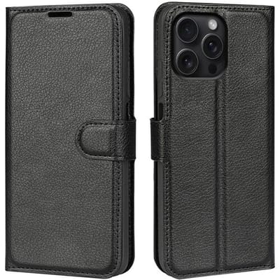 ShieldCase Book case geschikt voor de Apple iPhone 16 Pro hoesje - Portemonnee hoesje met ruimte voor pasjes - bescherming voor zowel voorkant als achterkant - kunstlederen materiaal - telefoonhoesje met pasjeshouder (zwart)