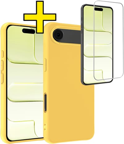 Hoesje - Met Screenprotector - Geschikt voor Apple iPhone Air - Sterk & Shockproof - Back Cover - Siliconen Case - Telefoon Hoes - Telefoonhoesjes - Geel