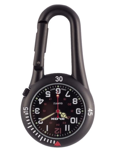 Zakhorloge met karabijnhaak Unisex Glow in the Dark Japans Uurwerk Stealth Black Edition
