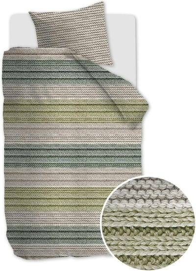 Ambiante Cozy Knit dekbedovertrek - Eenpersoons - 140x200/220 - Groen