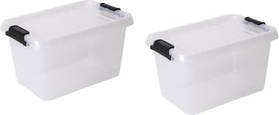 Opbergboxen met deksel 11,3 liter kunststof transparant 40 x 30 x 17 cm set van 2 stuks