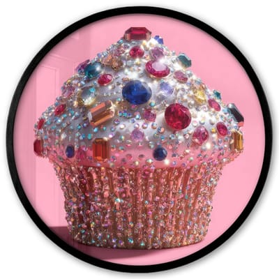 Poster in lijst Rond - Fotolijst 40x40 cm - Posters - Cupcake - Kleurrijk - Edelstenen - Ronde posterlijst zwart - Decoratie - Wanddecoratie woonkamer - Muurdecoratie slaapkamer