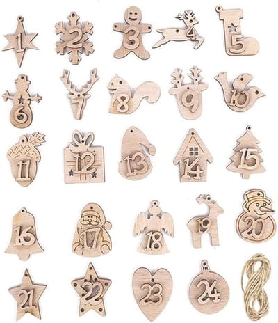Kalender 1-24 Numbers Christmas Advent Kalender Houten Hanger Xmas Gift Bags Nummer Label Kalender Countdown Hanging Tags Kalender Houten