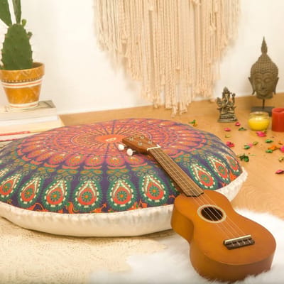 Boho Mandala Vloerkussenhoes Rond voor Yoga en Meditatie - 75cm Katoen Poef
