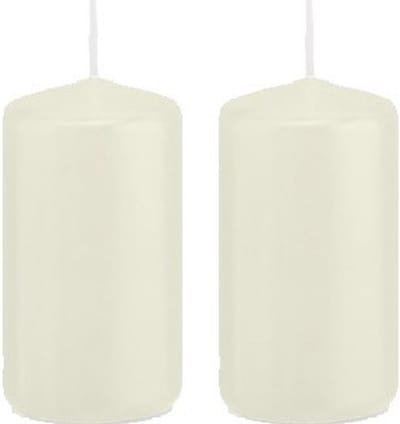 Trend Candles Cilinderkaars/stompkaars - 2x - ivoorwit - 5 x 10 cm - 23 branduren - met brandvertragende folie