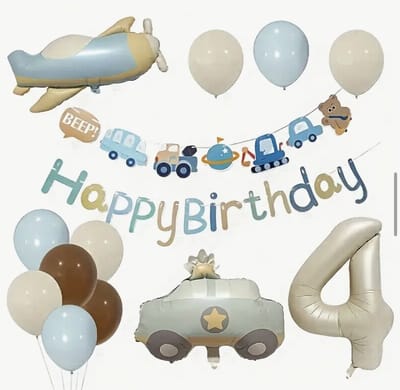 Verjaardagsdecoratie Set - Thema Voertuigen & Verkeer voor Jongen 4 jaar