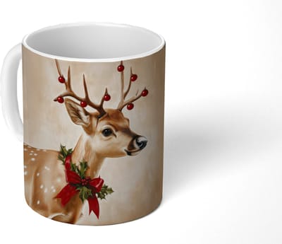Mok - Koffiemok - Gewei - Kerst - Rendier - Rood - Mokken - 350 ML - Beker - Koffiemokken - Theemok