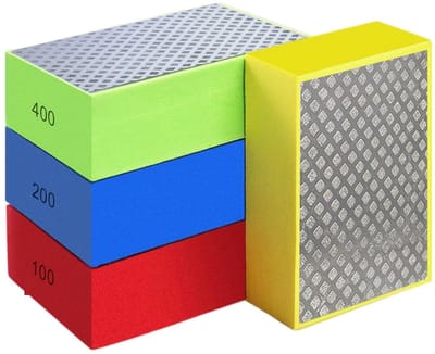 TOVBMUP 4 stuks glas slijppads - Diamanten handslijppads - Tegel slijpblokken - 60#, 100#, 200#, 400# - Geschikt voor het slijpen en bijwerken van randen van steen, tegels en glas.