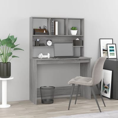 vidaXL - Bureau - met - schappen - 102x45x148 - cm - bewerkt - hout - grijs - sonoma
