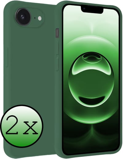 Hoesje 2 Stuks - Geschikt voor Apple iPhone 16e - Sterk & Shockproof - Case Siliconen - Back Cover - Telefoon Hoes - Donkergroen