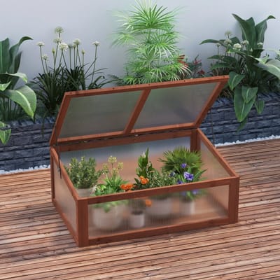 Wishdor - Minikas - Transparante Polycarbonaatplaten En Opklapbaar Deksel - Schuin Ontwerp - Hout - Bruin - 100 X 65 X 40 Cm