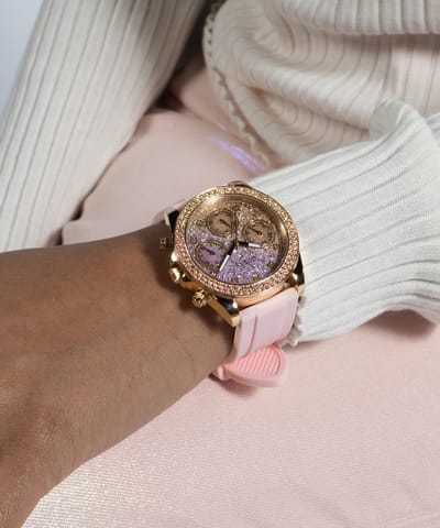 Guess Gd Sprankelend Roze Kwarts Analoog Horloge Roze Behuizing: 100% Roestvrij Staal, Armband: 100% Siliconen 38 GW0032L4