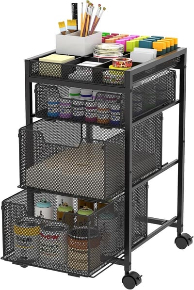 Rolwagen met 3 Laden en Afsluitbare Wielen - Multifunctionele Organizer voor Kunstbenodigdheden