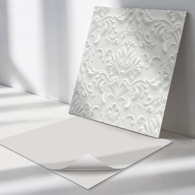 Wallfluent Vinyl Tegels - Elegant Reliëfpatroon Zelfklevende PVC Tegels - 30 cm x 30 cm - Wit Vinyl Tegels - 9 stuks - Vierkant PVC Tegels - Texturen Plaktegels - Vinyl Vloer Tegels - Plaktegels Keuken en Badkamer