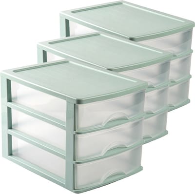 PlasticForte Ladeblok - Voordeelset van 3x stuks - groen - 3 lades - L35,5xB27xH27 - bureau organizer