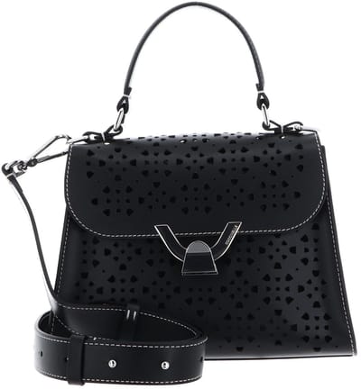 COCCINELLE Leren Schoudertas Handtas Dew Cow Perforation Handbag Noir Zwart