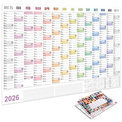 longziming -Bureaukalender 2026 - Wandkalender 2026 - Jaarplanner - Groot Formaat Posterkalender Met Seizoensgekleurde Maanden En Klimaatneutrale Productie - 1X - Huis/Office/Geschenk - Regenboogkleuren