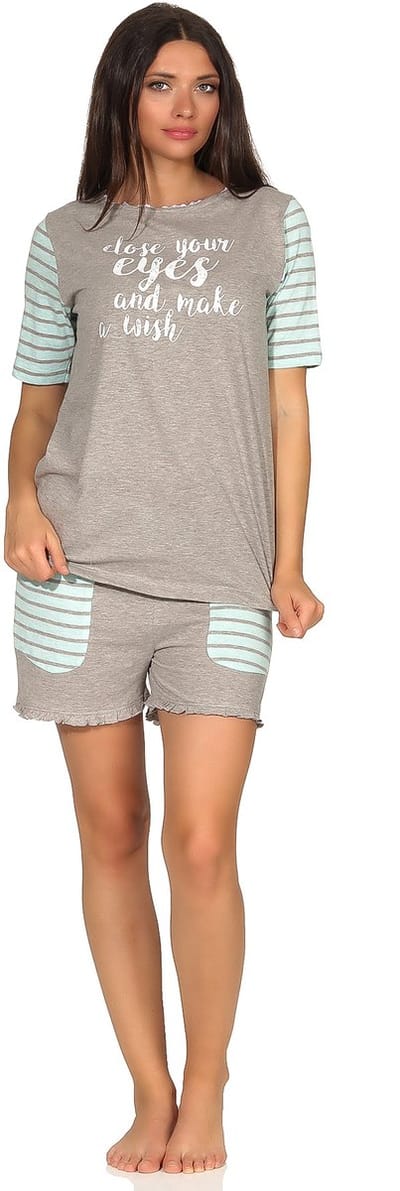 Casual damespyjama met korte mouwen in collegelook met opdruk en contrasterende mouwen