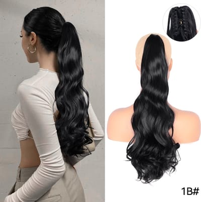 Ponytail 1B (P006) Natuurlijk Zwart - 55cm - Paardenstaart - Haarverlenging - Extensions - Wavy - #1B - Haarstuk - 22'' - 22 inch