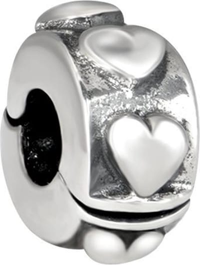 Quiges - 925 - Zilveren - Bedels -Sterling zilver - Beads - Stopper met Hartjes Kraal Charm - Geschikt – voor - alle bekende merken - Armband Z127
