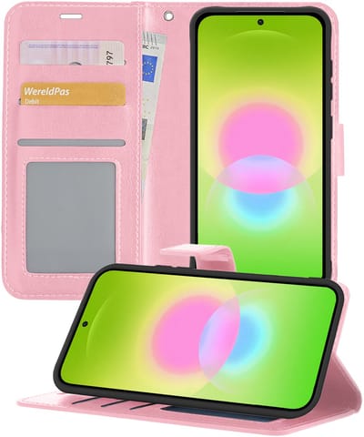 Hoesje - Met Pasjeshouder - Geschikt voor Samsung Galaxy A27 - Luxe Bookcase Portemonee - Flip Case - Kunstleer Book Case - Flipcase - Book Cover - Walletcase - Portemonneehoes - Telefoonhoesjes - Lichtroze