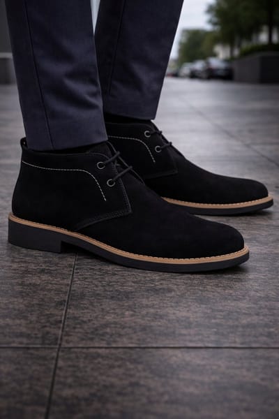 Desert boots- Heren laarzen- Veterschoenen 1025- Suède leer- Zwart 40
