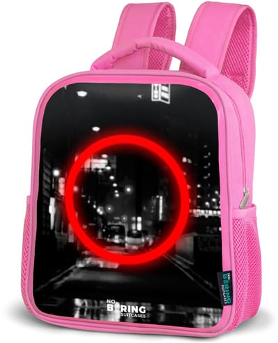 NoBoringSuitcases.com® - Rugzak roze - Schooltas meisjes - Felrode cirkel boven een stadsstraat - Kinder rugtas meisje - Boekentas kind - Kinderrugzak voor school - Schoolrugzak