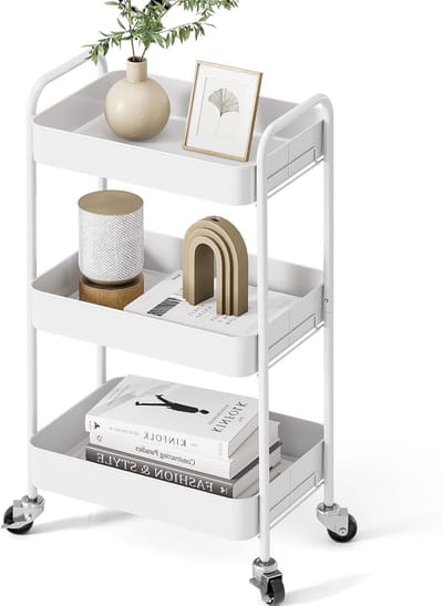 Multifunctionele Keuken Trolley met Wielen, 3 Laags Metalen Dienbladwagen voor Keuken, Badkamer en Salon, Gemakkelijk te Verplaatsen en Zonder Schroeven