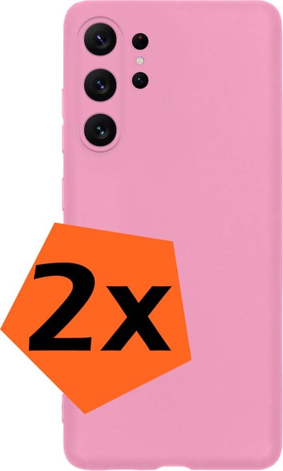 Hoes - 2 Stuks - Geschikt voor Samsung Galaxy S23 Ultra - Sterk & Shockproof - Case Siliconen - Back Cover - Telefoon Hoes - Lichtroze