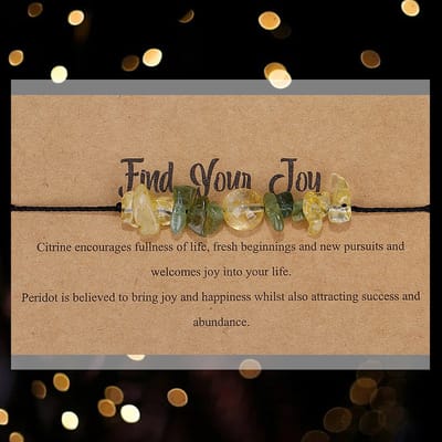 Bixorp "Find Your Joy" Armbandje - Edelstenen Cadeau Armband op kaartje - Peridoot & Citrien