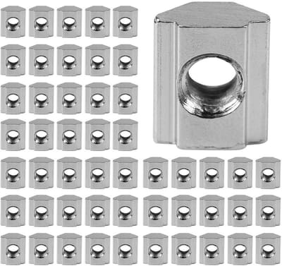 Dailygoods- T-moer 50 stuks - glijdende moer - koolstofstaal - vernikkeld - roestbestendig - voor aluminium profielen