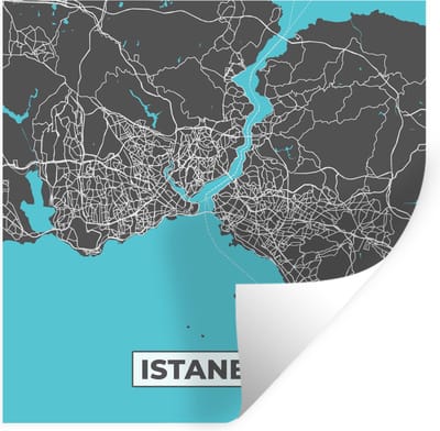 Muurstickers - Sticker Folie - Istanbul - Blauw - Kaart - Stadskaart - Plattegrond - 100x100 cm - Plakfolie - Muurstickers Kinderkamer - Zelfklevend Behang XXL - Zelfklevend behangpapier - Stickerfolie