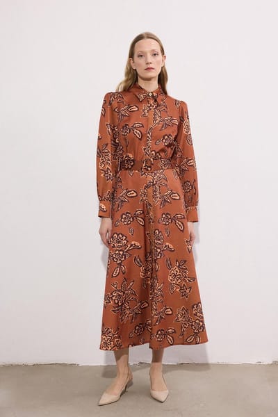 Touché Privé - Satijnen jurk met print - Terracotta - Dames