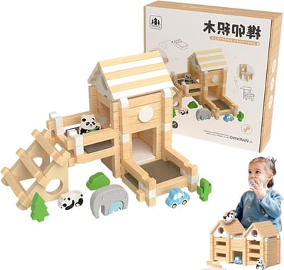 Houten Blokken - Stapelblokken Constructie - Kinderen Leren Bouwen - Mortise en Tenon - 20x20x5cm - Natuurlijk Hout