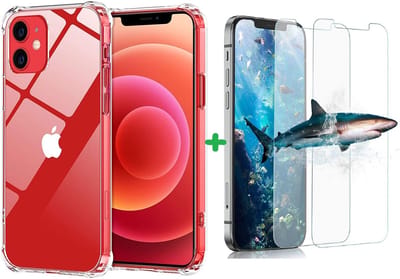 Hoesje Geschikt voor iPhone 12 Mini hoesje Transparant shock Proof case siliconen - Hoesje Geschikt voor iPhone 12 Mini TPU Schokbestendig backcover (verstevigde randen) Hoesje Geschikt voor iPhone 12 Mini tempered glass 2 pack screenprotector
