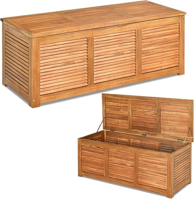 KOMFOTTEU Tuinkist, opbergdoos van acaciahout, met stofdicht deksel en handgreep, 178 l, houten kist voor binnen en buiten, 120 x 45 x 45 cm