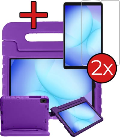 Hoesje - Geschikt voor Samsung Galaxy Tab A11 / A9 - Met 2x Screenprotector - Kinderhoes - Shockproof Bumper - Kidsproof Case - Tablethoes - Kinder Hoes Cover - Paars