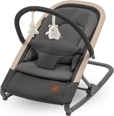 2-in-1 Babywipstoel met Speelgoedboog - 3 Ligstanden, Easy-In Harnas, Lichtgewicht en Compact, 0-2 Jaar, Tot 15 kg - Graphite