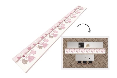 Keukenloper - Keukenmat - Baby kleren - Meisje - Knuffelbeer - Waslijn - Design - 400x50 cm - Keuken vloerkleed