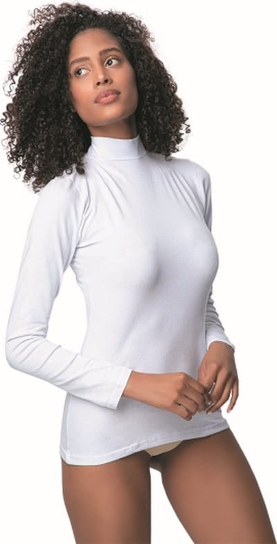 Dameshemd Met Lange Mouwen en Col-Katoen-Onderhemd Dames-Cadeau Voor Dames-Wit-M