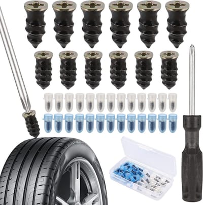 30-delige bandenreparatieset met rubberen spijkers en schroevendraaier, snelle zelfservice voor auto en motor, ideaal voor lekke banden en noodreparaties