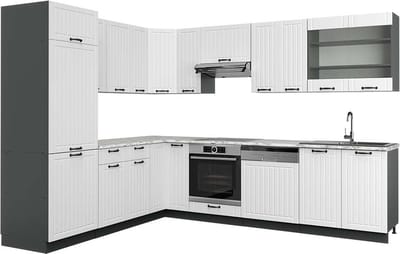 Vicco Hoekkeuken Fame-Line, Wit Landhuis/Antraciet, 287 x 227 cm, WB Marmer