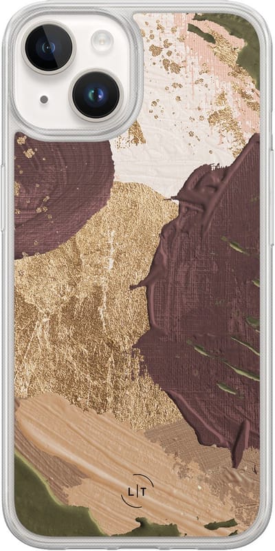 Hoesje geschikt voor iPhone 14 - Abstract art - 2in1 backcover - Print / Illustratie - Bruin - Leuke Telefoonhoesjes
